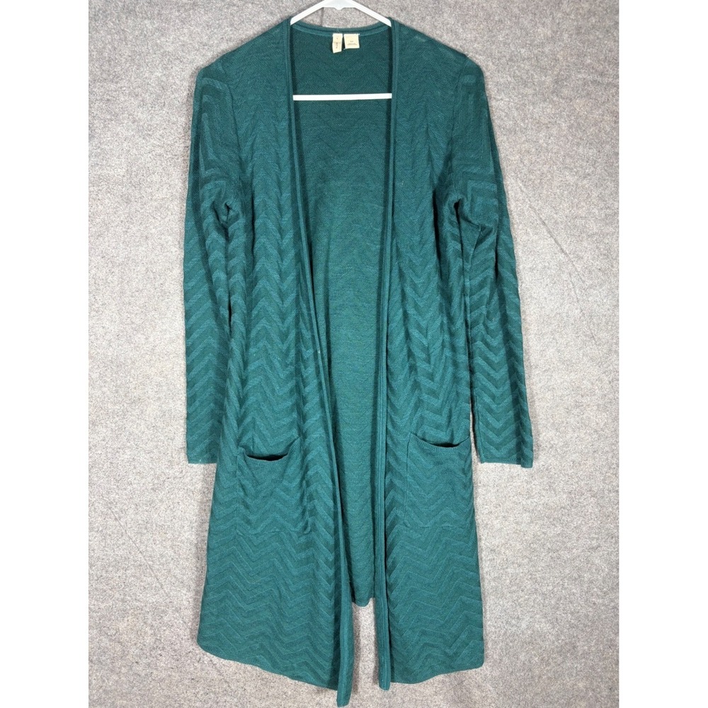 Moth Anthropologie Teal Green Chevron Textured Open Front Duster Cardigan Small